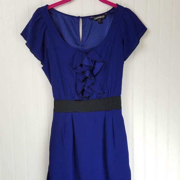 Express Royal Blue Dress Flutter Sleeves Tie Belt - Picture 2 of 6